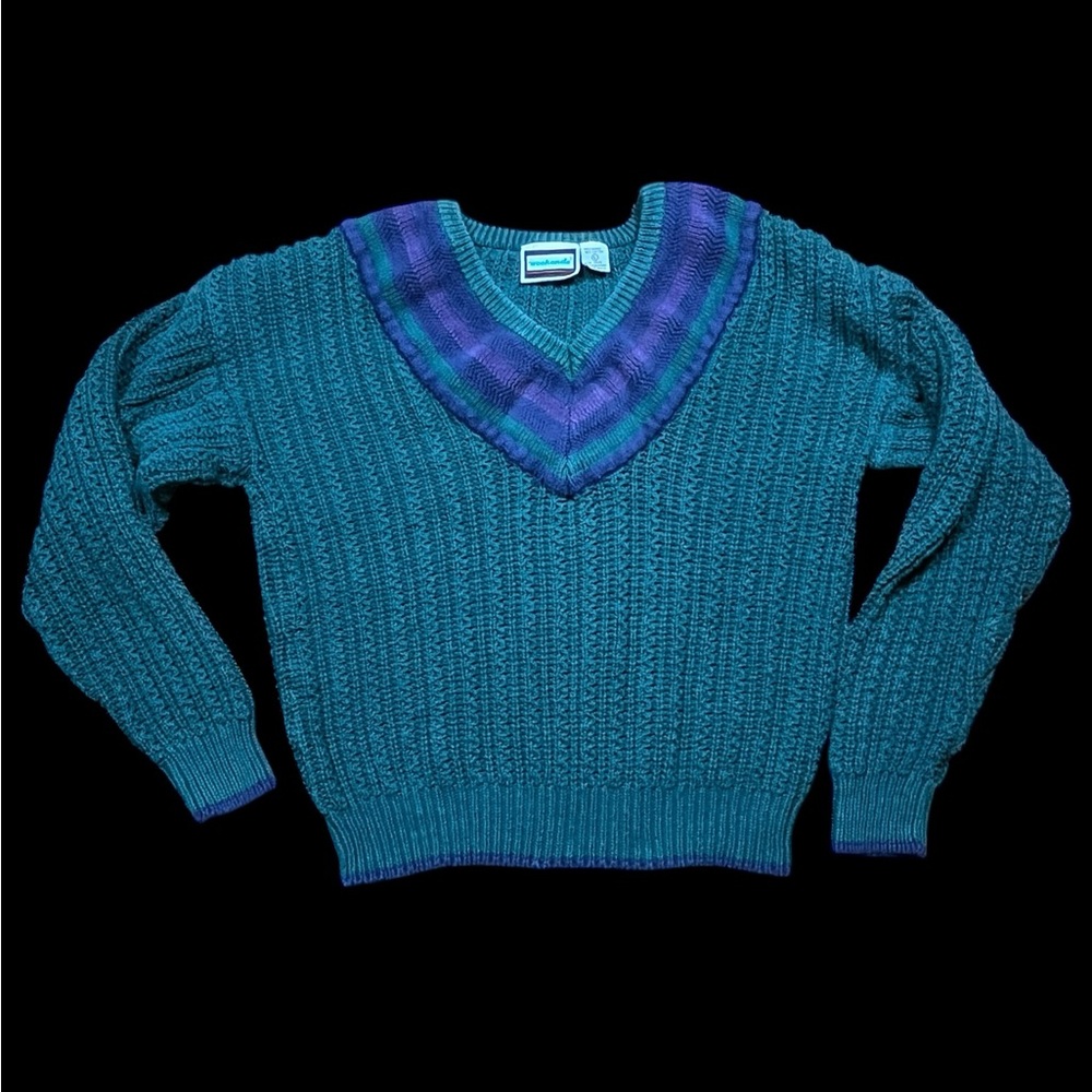 vintage 90’s Teal and Purple V-Neck Sweater